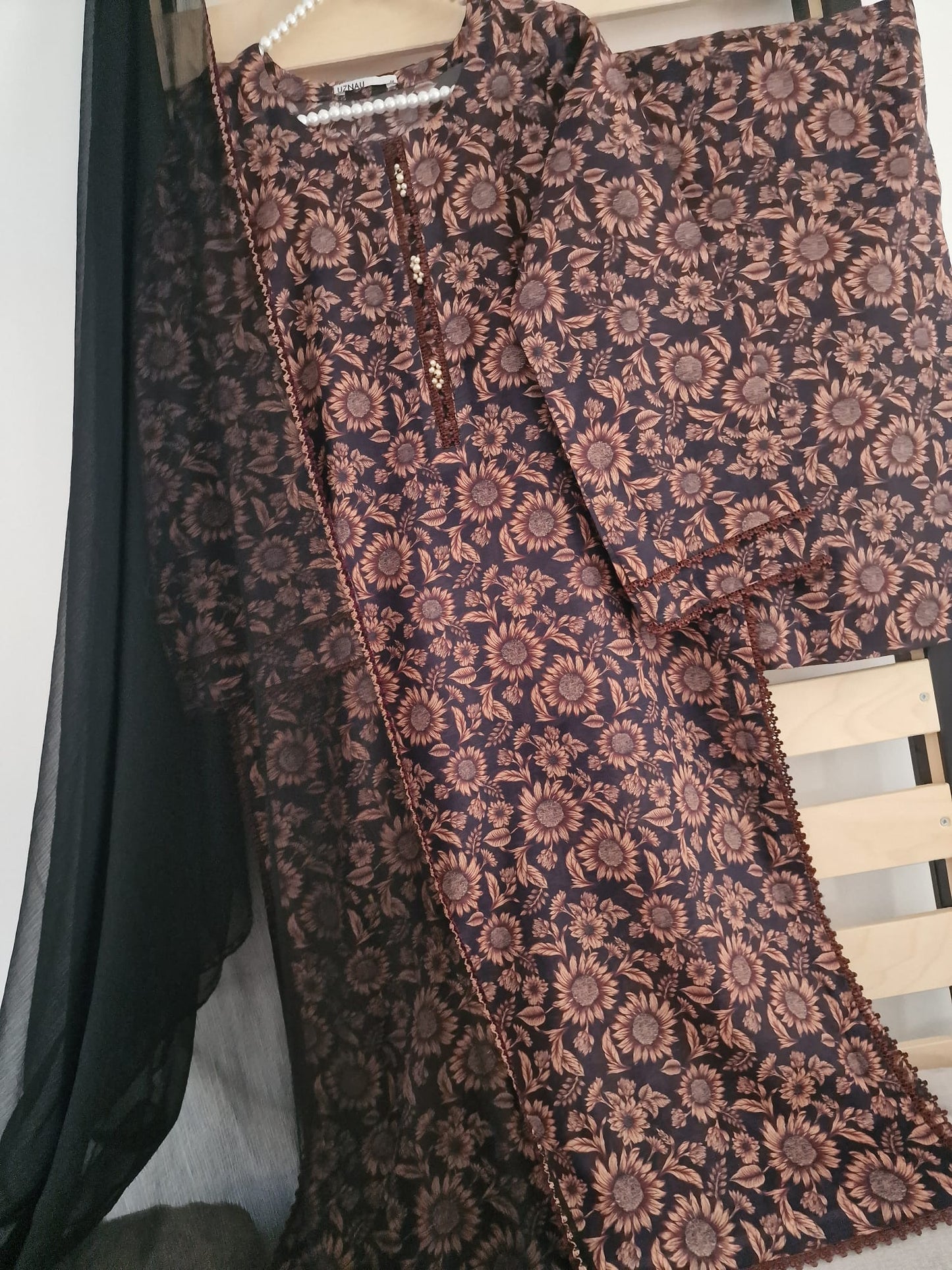 Uznau Fine Summer Lawn Shirt Dupatta Trouser UZ-LWN-BLK015