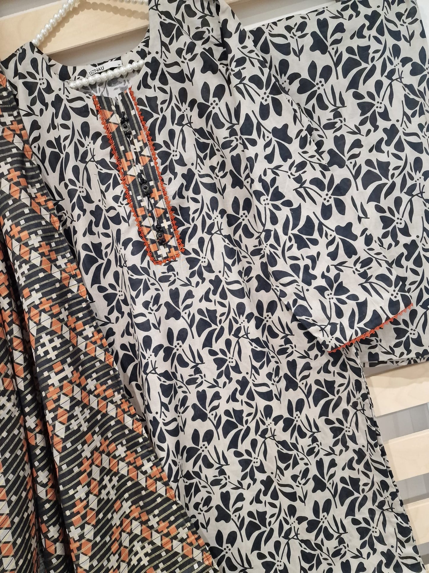 Uznau Lawn Summer Suit Kameez Trouser Dupatta Asian Wear UZ-LWN-MST02