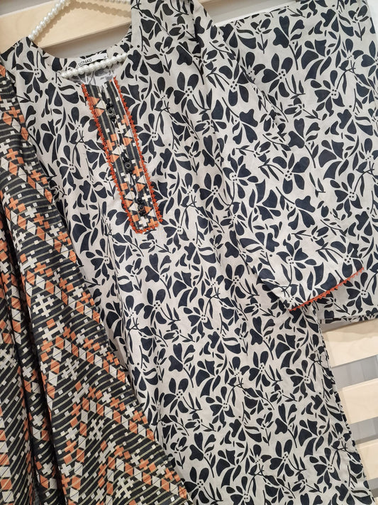 Uznau Lawn Summer Suit Kameez Trouser Dupatta Asian Wear UZ-LWN-MST02