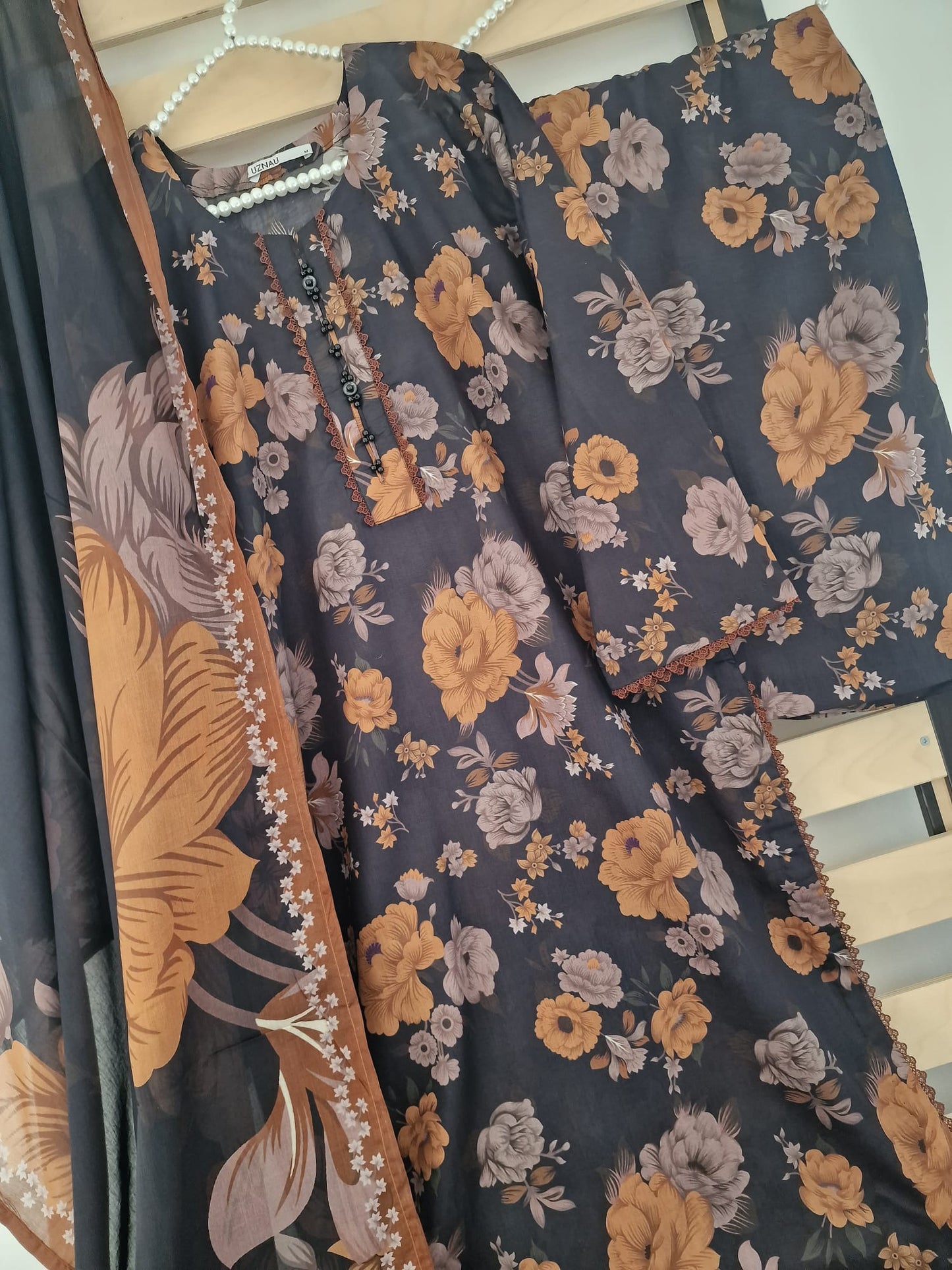 Uznau Lawn Trouser Kameez Dupatta Summer Dress UZ-LWN-BR02