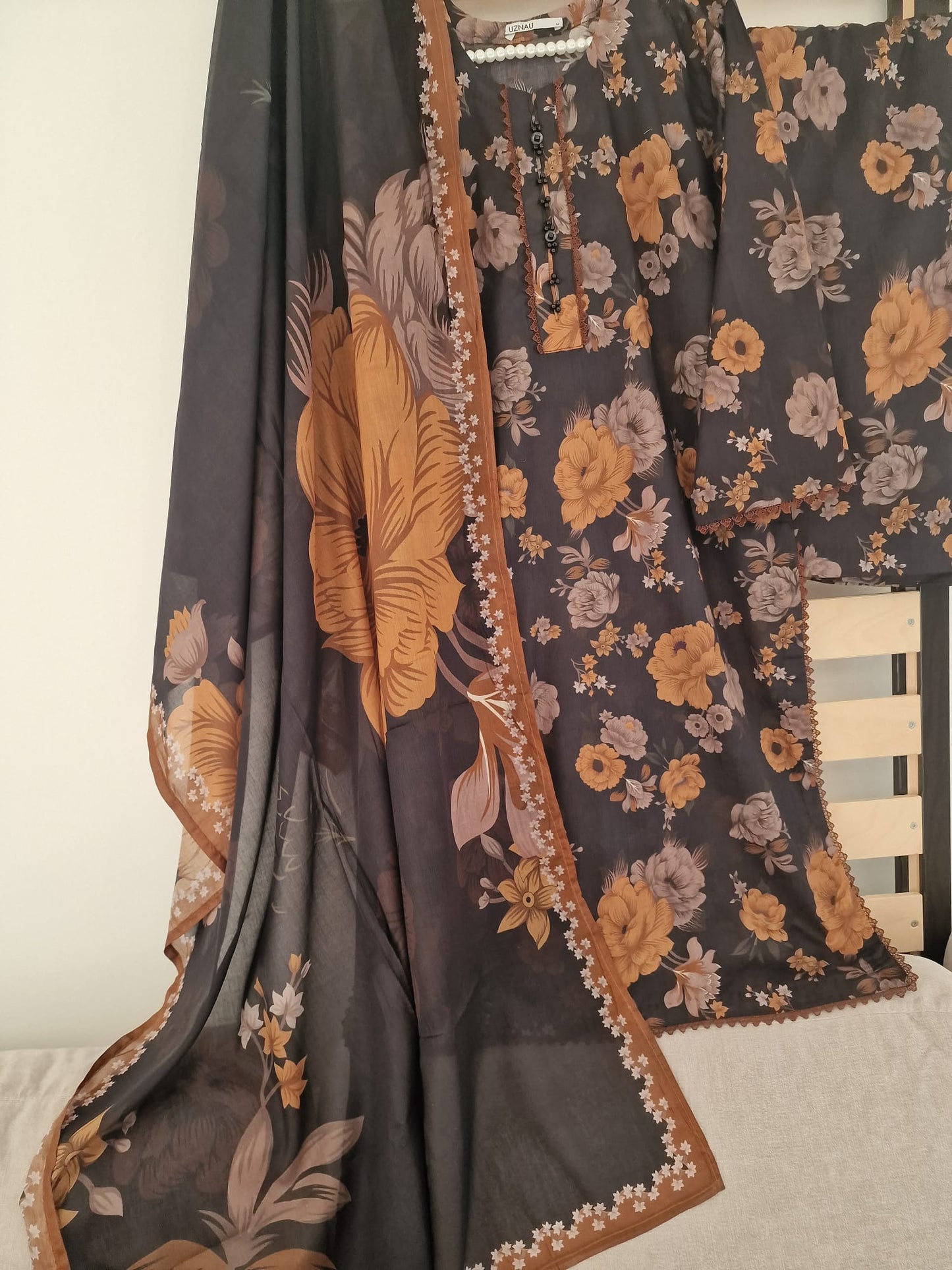 Uznau Lawn Trouser Kameez Dupatta Summer Dress UZ-LWN-BR02