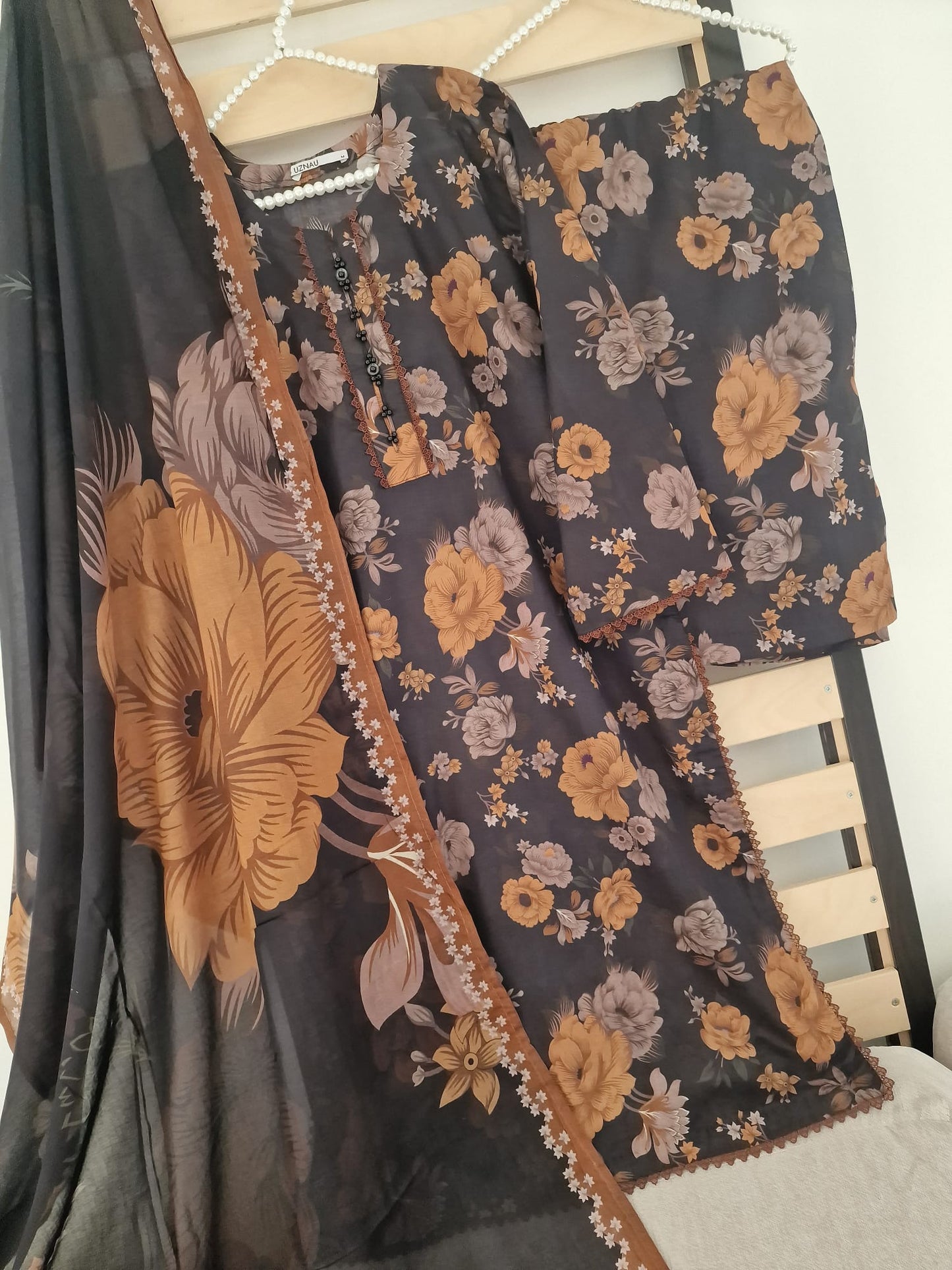 Uznau Lawn Trouser Kameez Dupatta Summer Dress UZ-LWN-BR02
