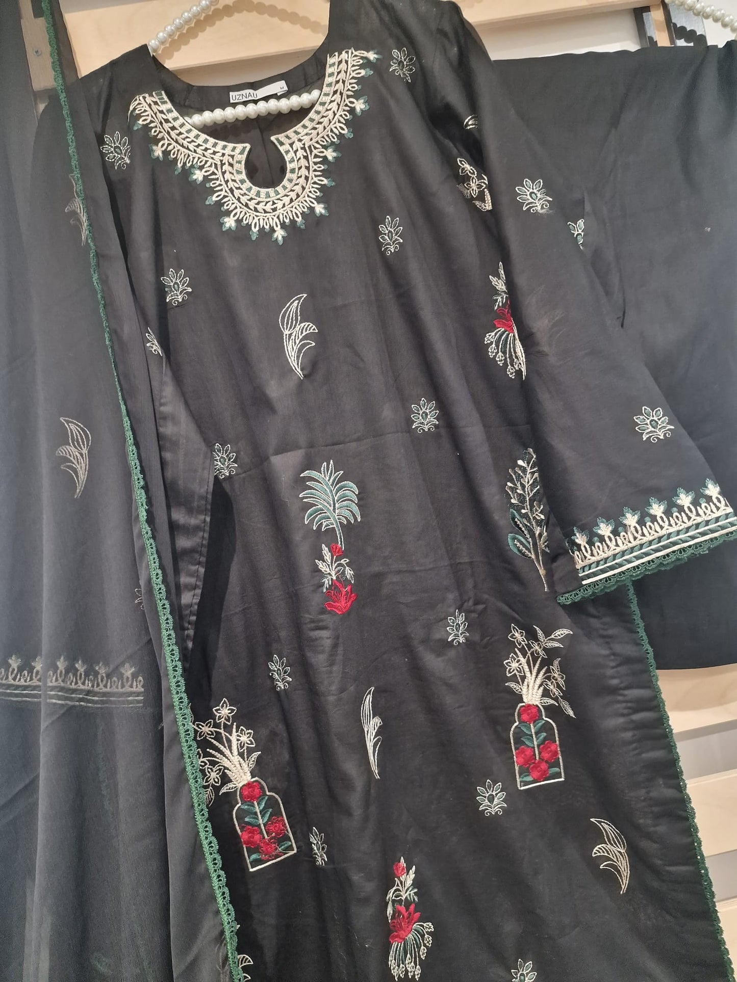 Uznau Embroided Summer Three Piece Lawn Suit UZ-LWN-EMBBLK01