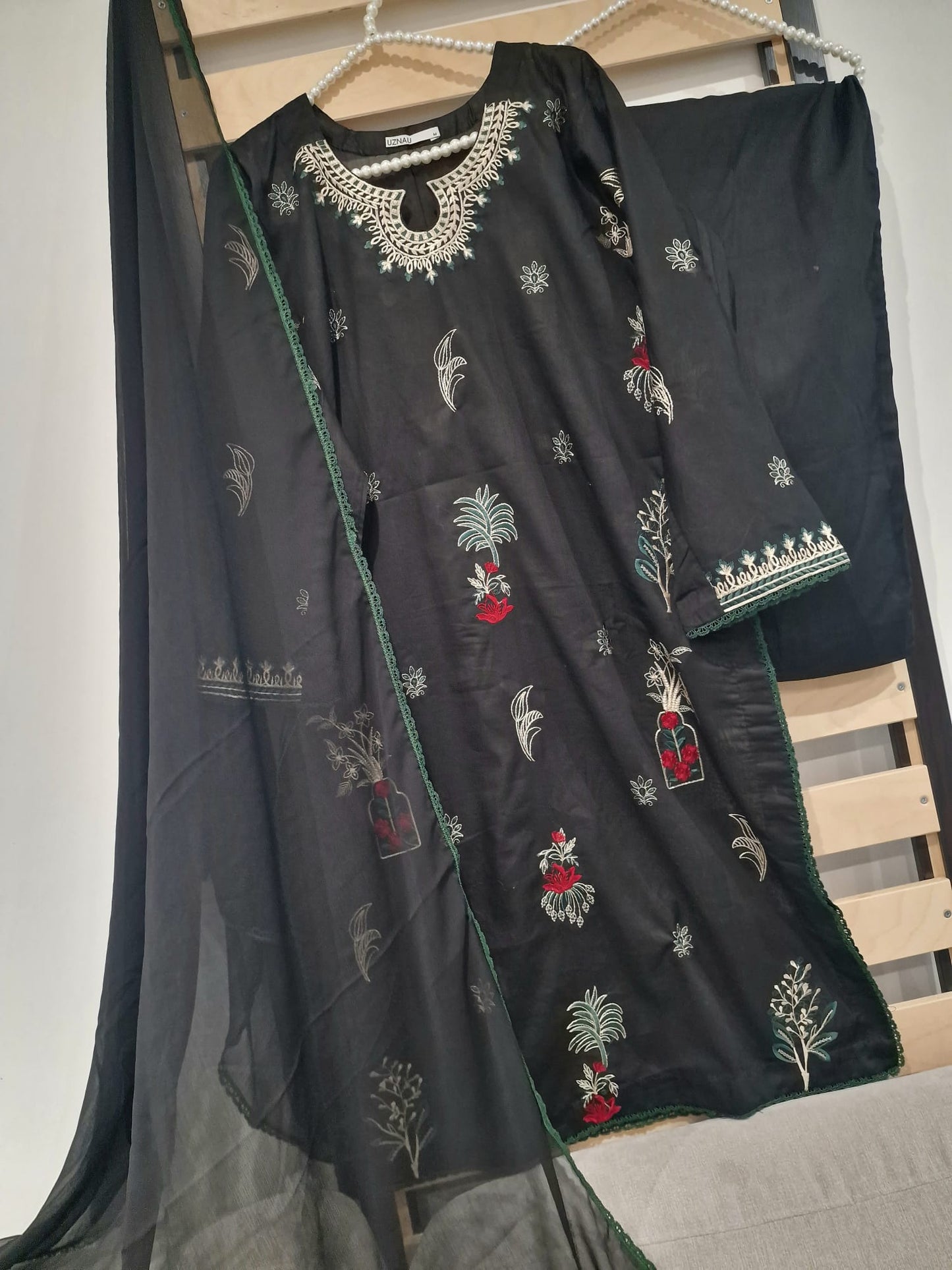 Uznau Embroided Summer Three Piece Lawn Suit UZ-LWN-EMBBLK01