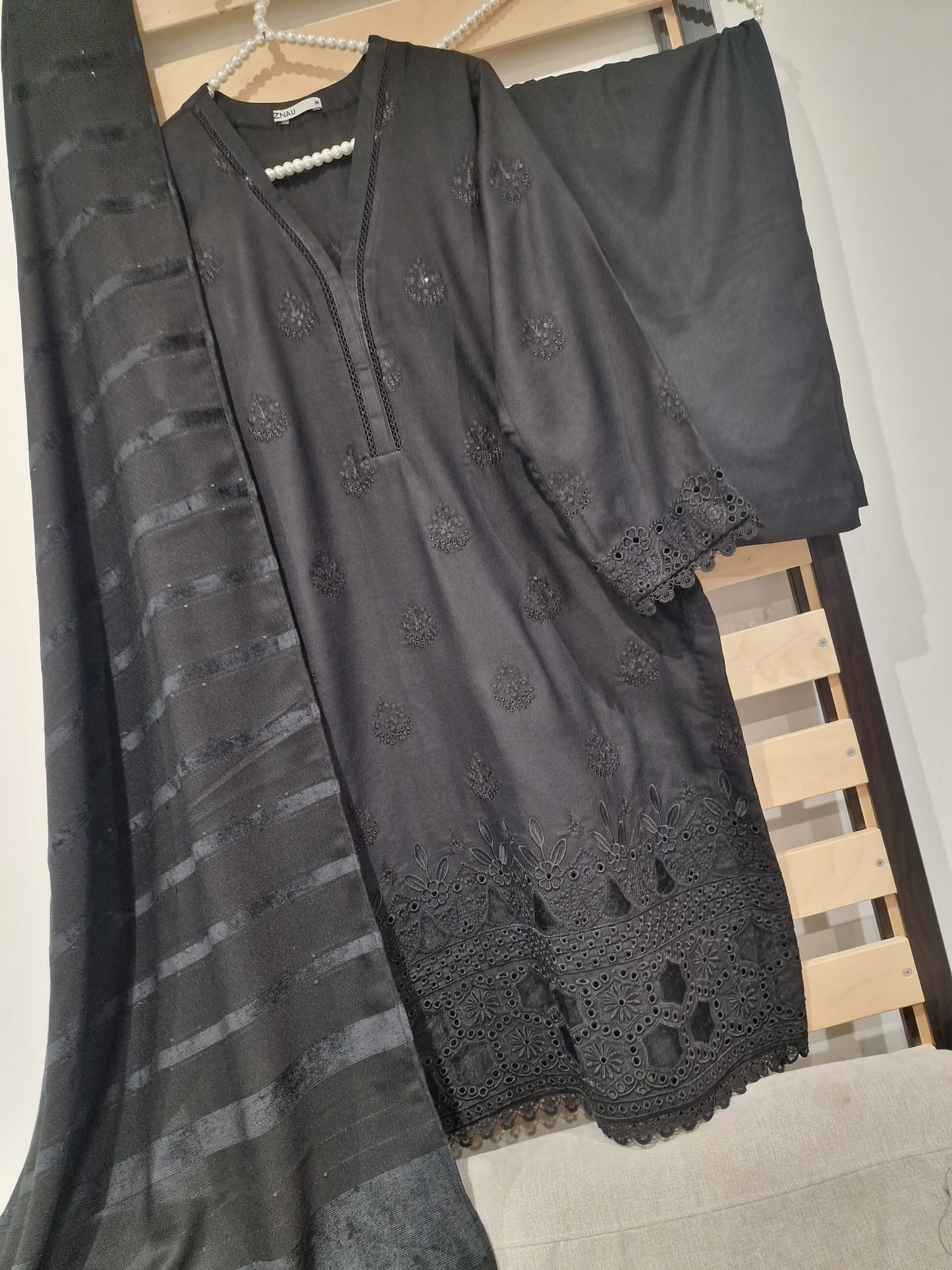 Uznau Pashmina Three Piece Suit UZ-PSH-BLK02
