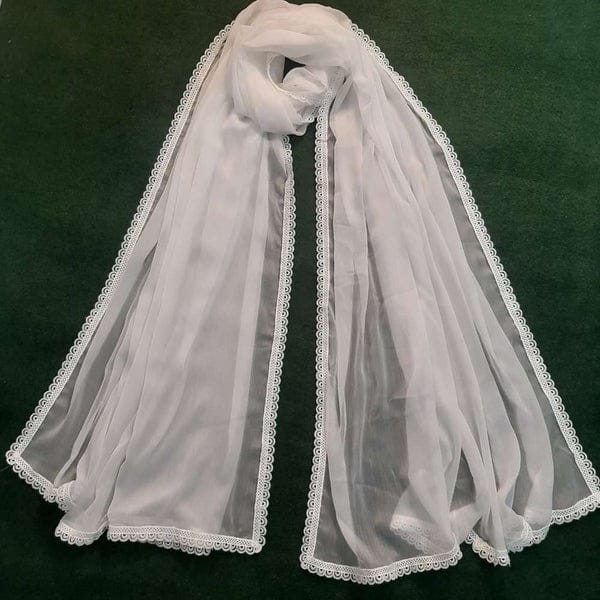 White Chiffon Dupatta With Lace DUP-WHT01