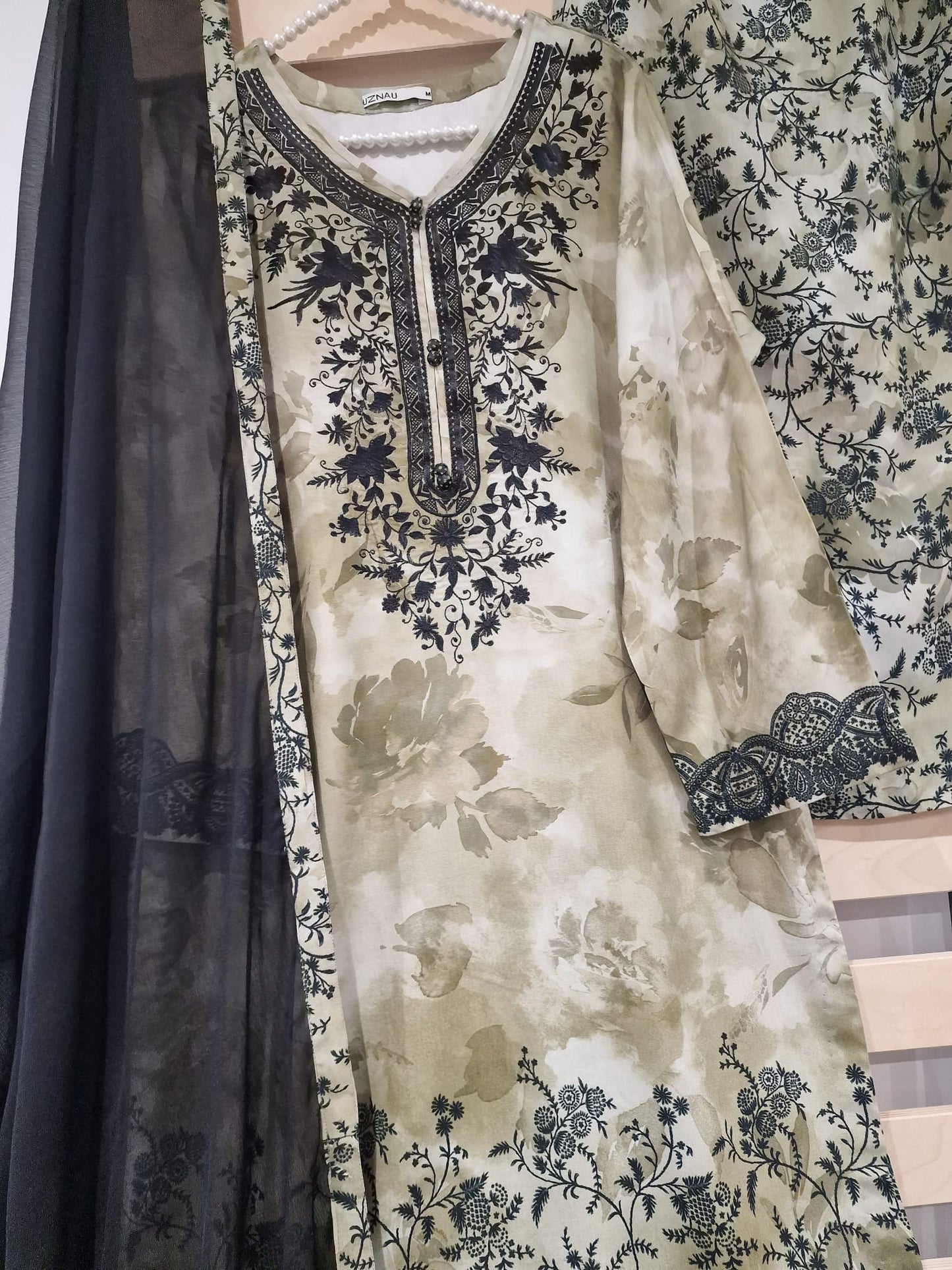 Sapphire Embroided Linen Three Piece Suit SP-LNN-GRY01