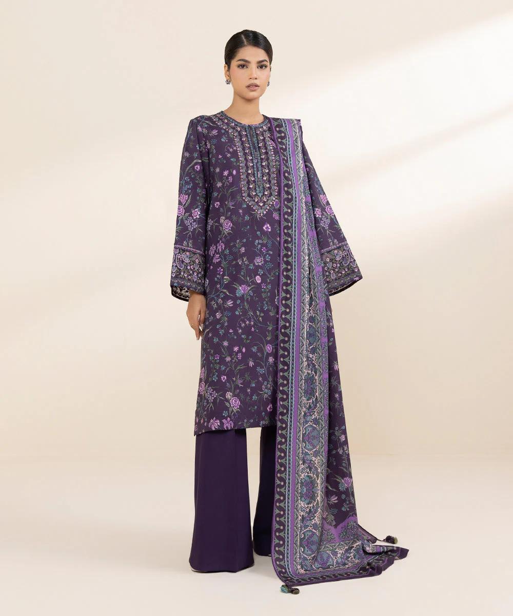 Sapphire Embroided Linen Three Piece Suit SP-LNN-PRP01