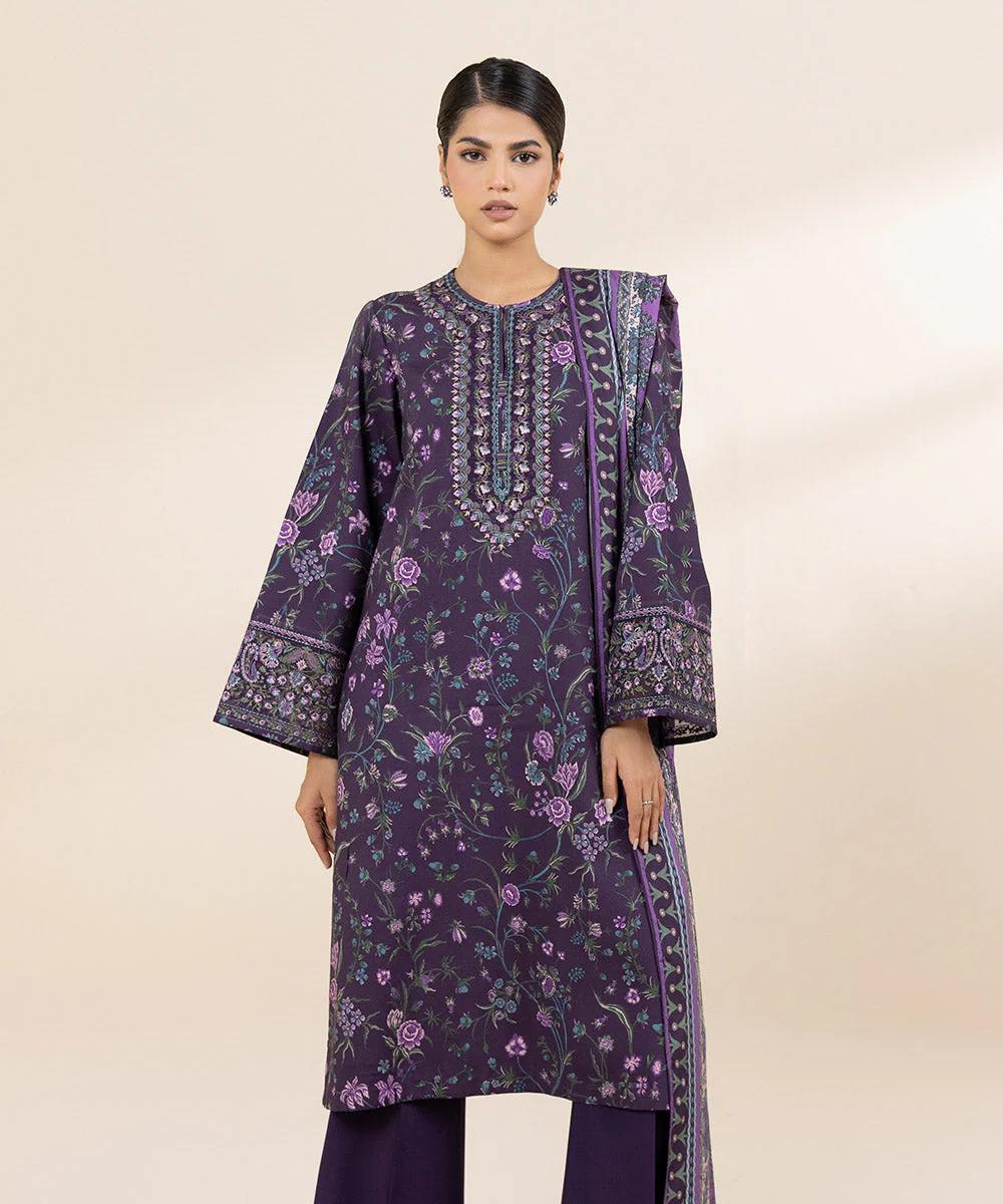 Sapphire Embroided Linen Three Piece Suit SP-LNN-PRP01