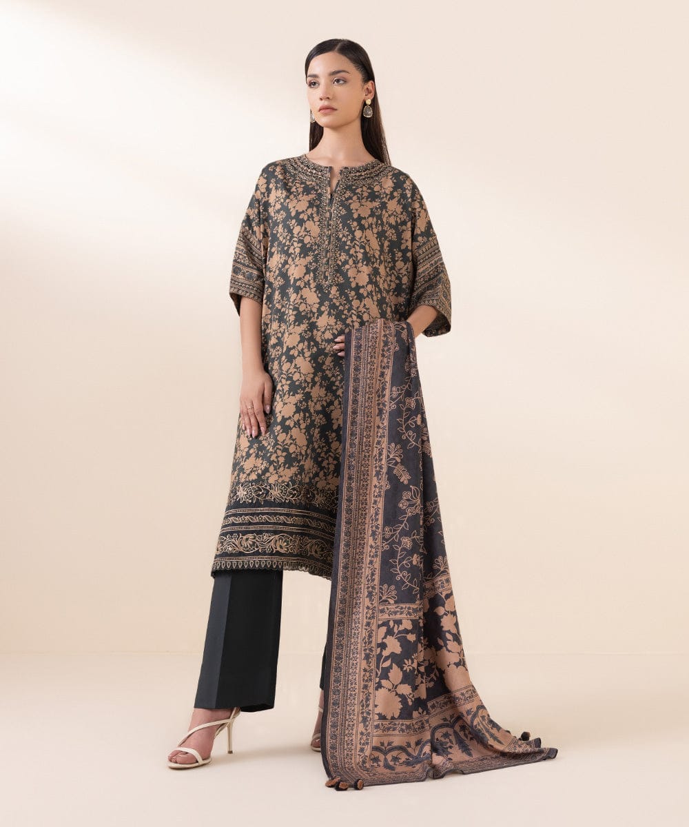 Sapphire Embroided Linen Three Piece Suit SP-LNN-GR03