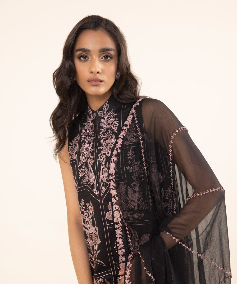 Sapphire Dobby Lawn Embroided Three Piece Suit SP-LWN-BLK08
