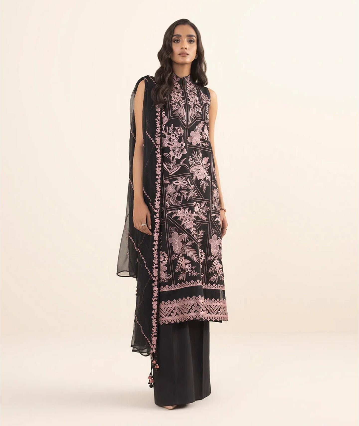 Sapphire Dobby Lawn Embroided Three Piece Suit SP-LWN-BLK08
