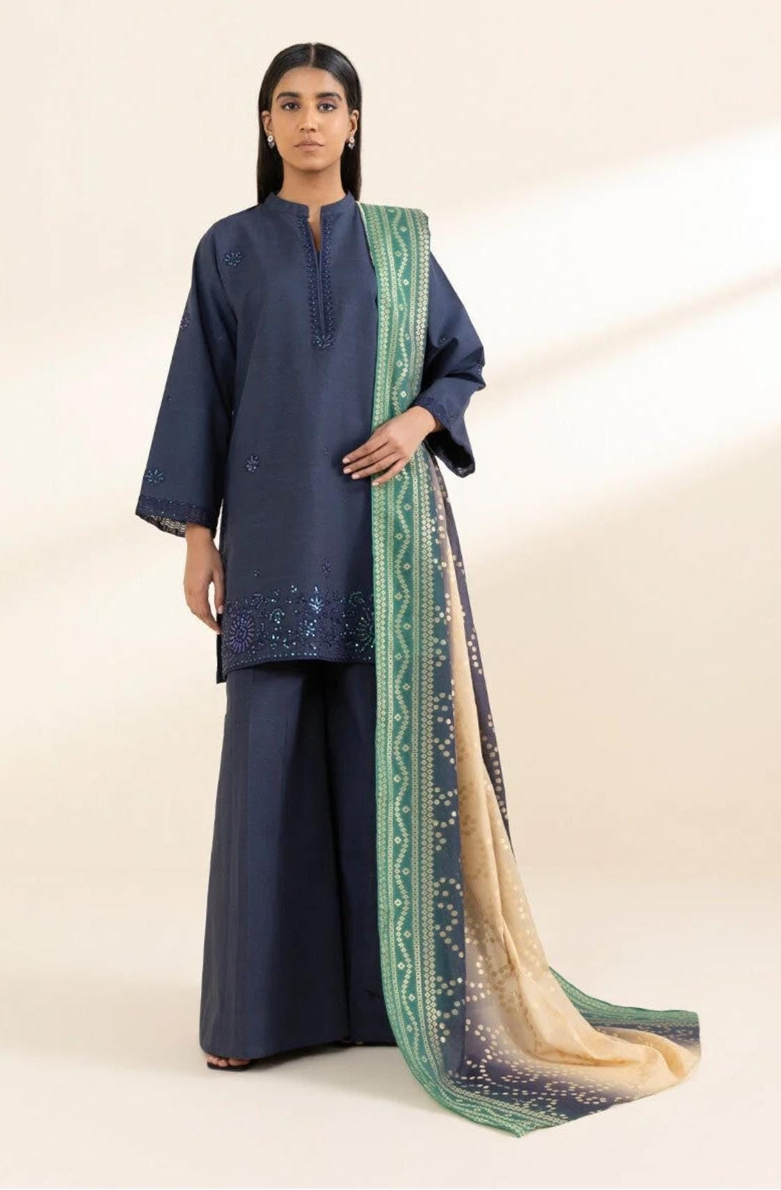 Sapphire Embroided Viscose Three Piece Suit SP-VC-BLU01