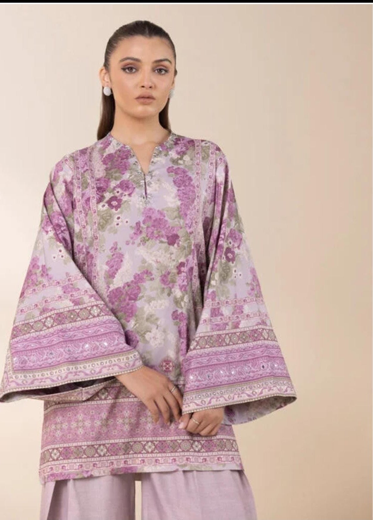 Sapphire Silk Three Piece Suit With Plazo and Chiffon Dupatta SP-SLK-PRP02