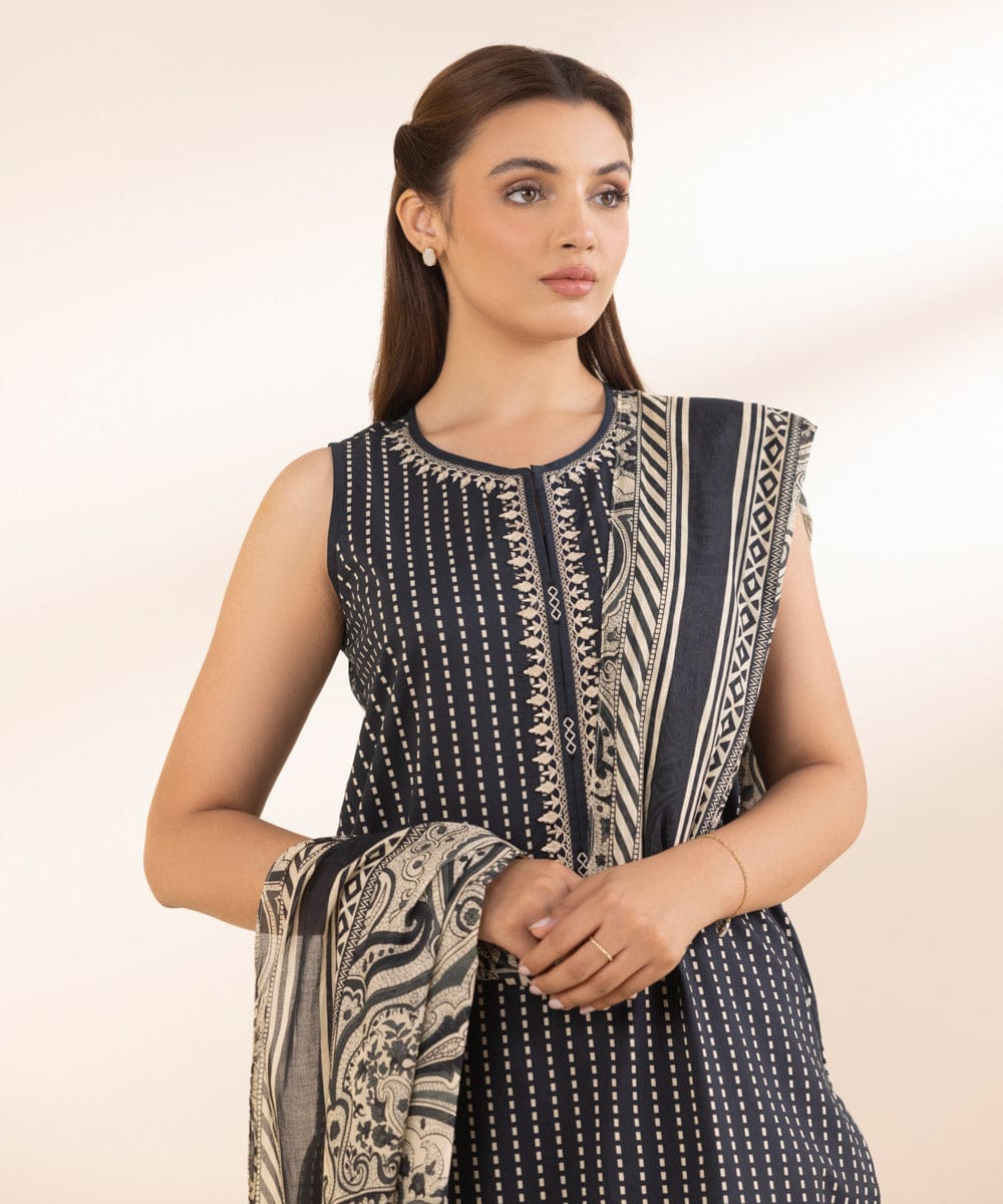 Sapphire Lawn Three Piece Suit SP-LWN-BLK014