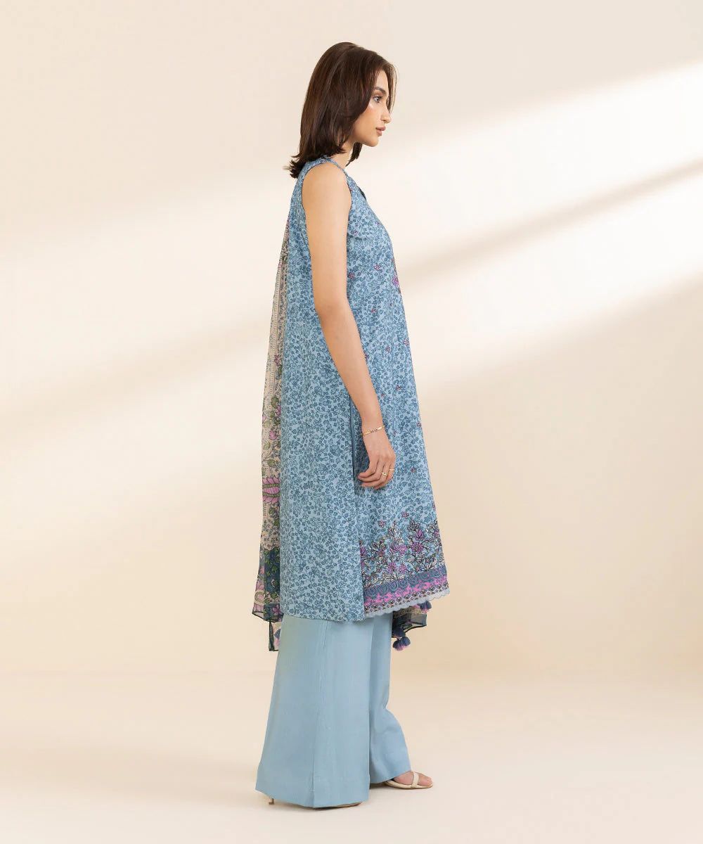 Sapphire Embroided Linen Jacquard Three Piece Suit SP-LNN-TL01