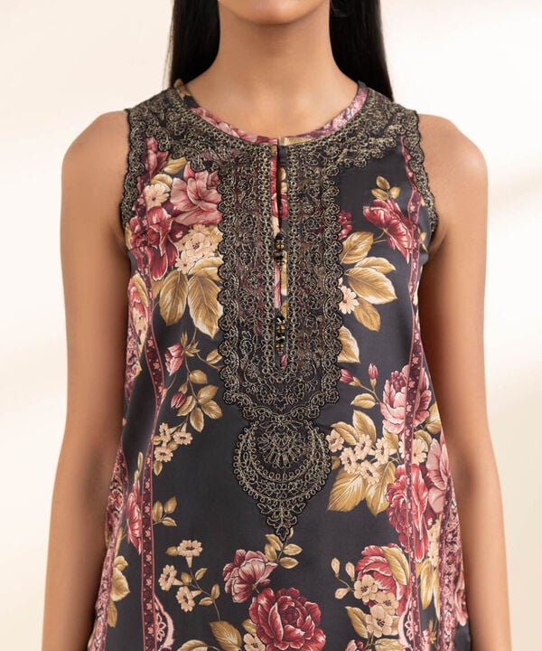 Sapphire Embroided Raw Silk Three Piece Suit SP-SLK-GRY02