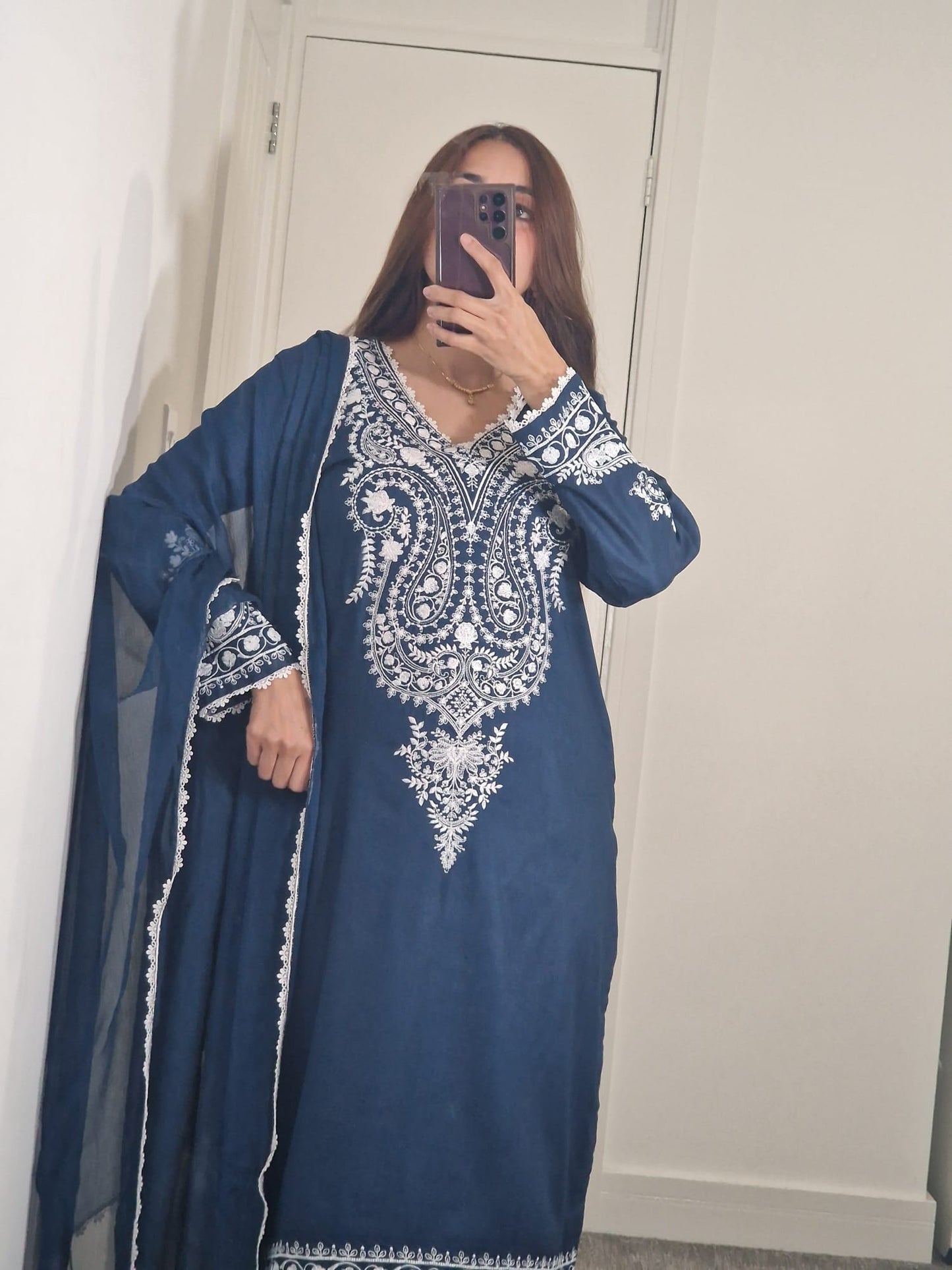 Uznau Embroided Marina Three Piece Suit UZ-MR-BLU02