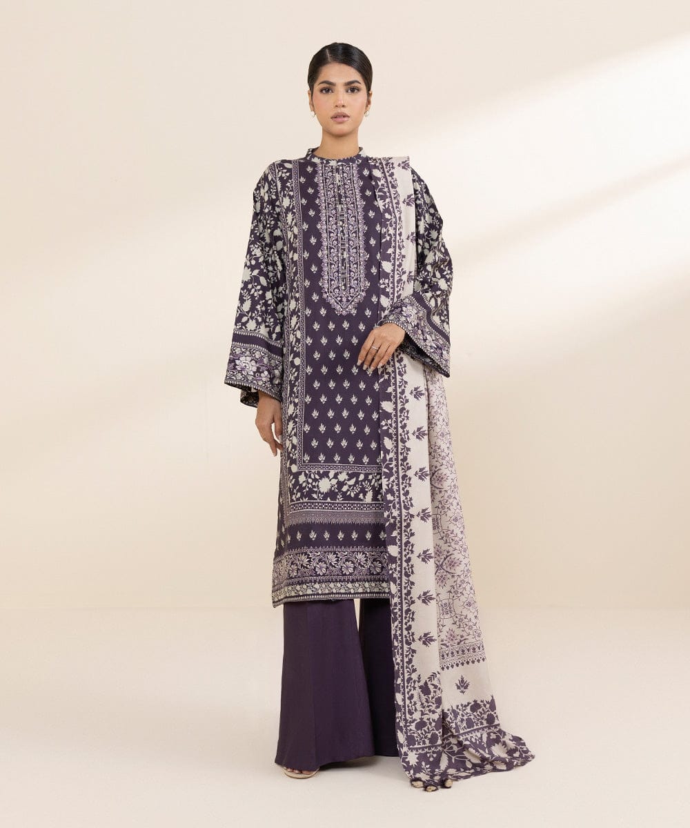 Sapphire Embroided Linen Three Piece Suit SP-LNN-PRP02