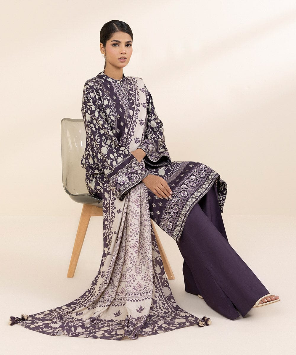 Sapphire Embroided Linen Three Piece Suit SP-LNN-PRP02