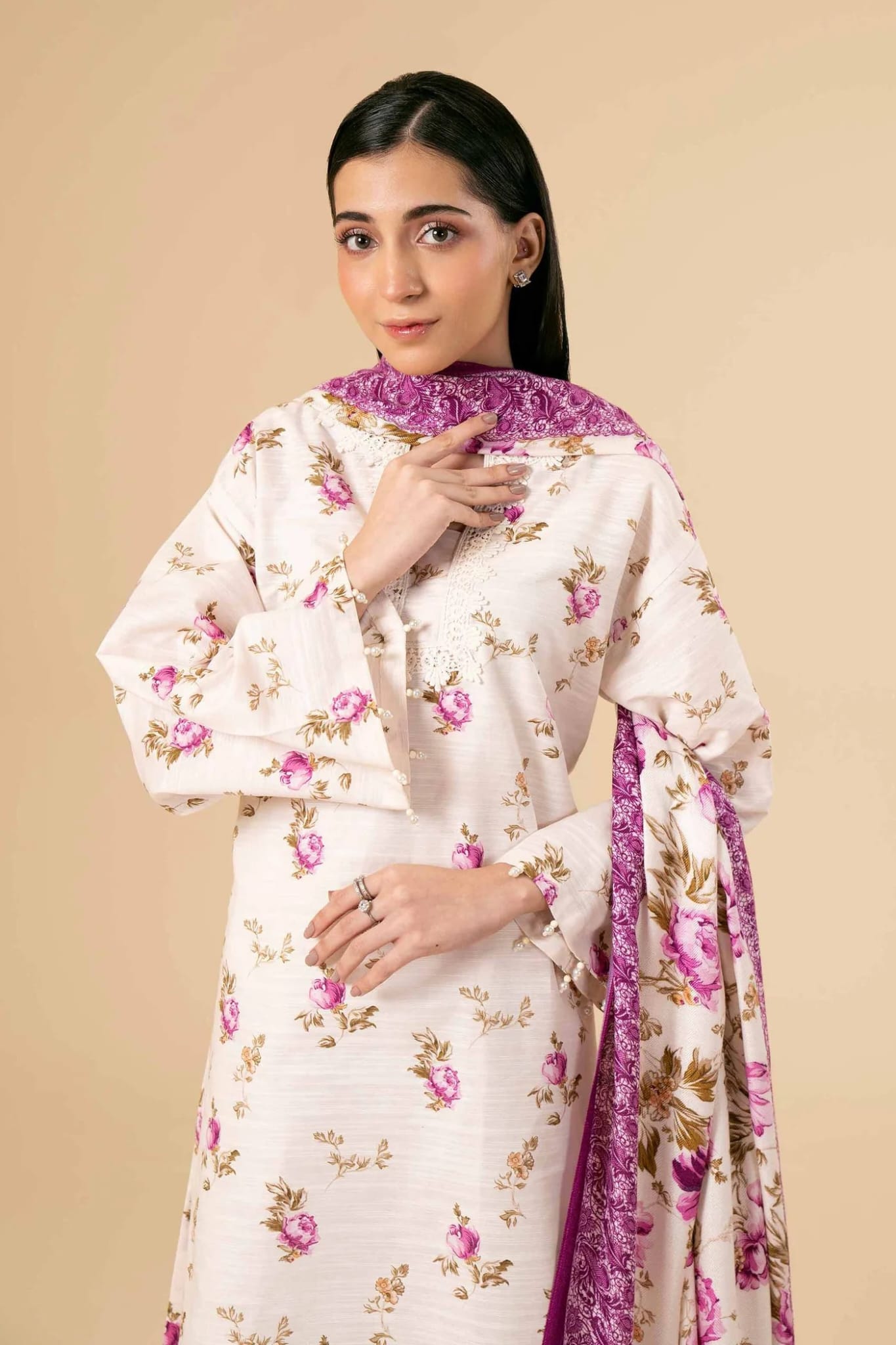Nishaat Khaddar Three Piece Suit With Wool Shawl NS-KHD-PNK01