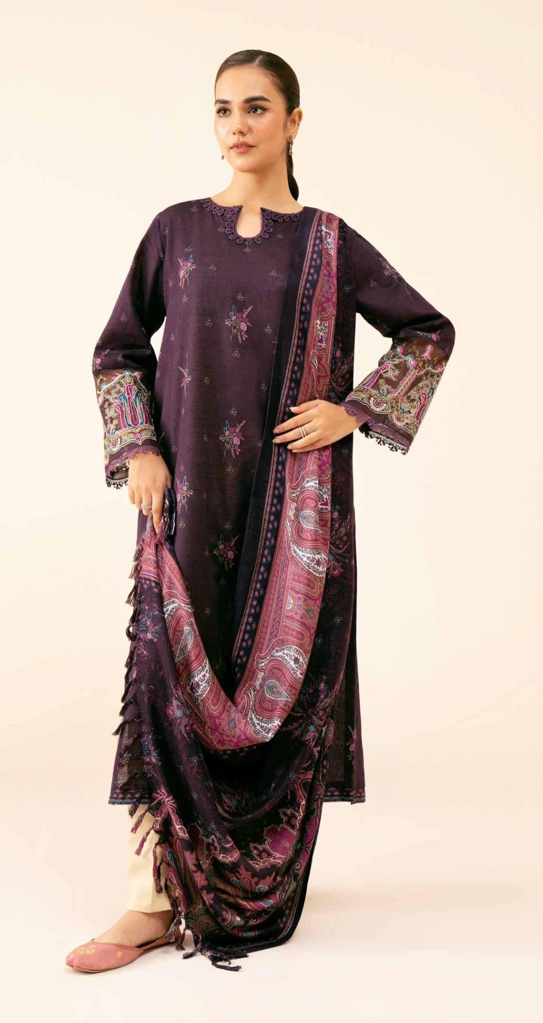 Nishaat Embroided Khaddar Three Piece Suit With Wool Shawl NS-KHD-PRP02