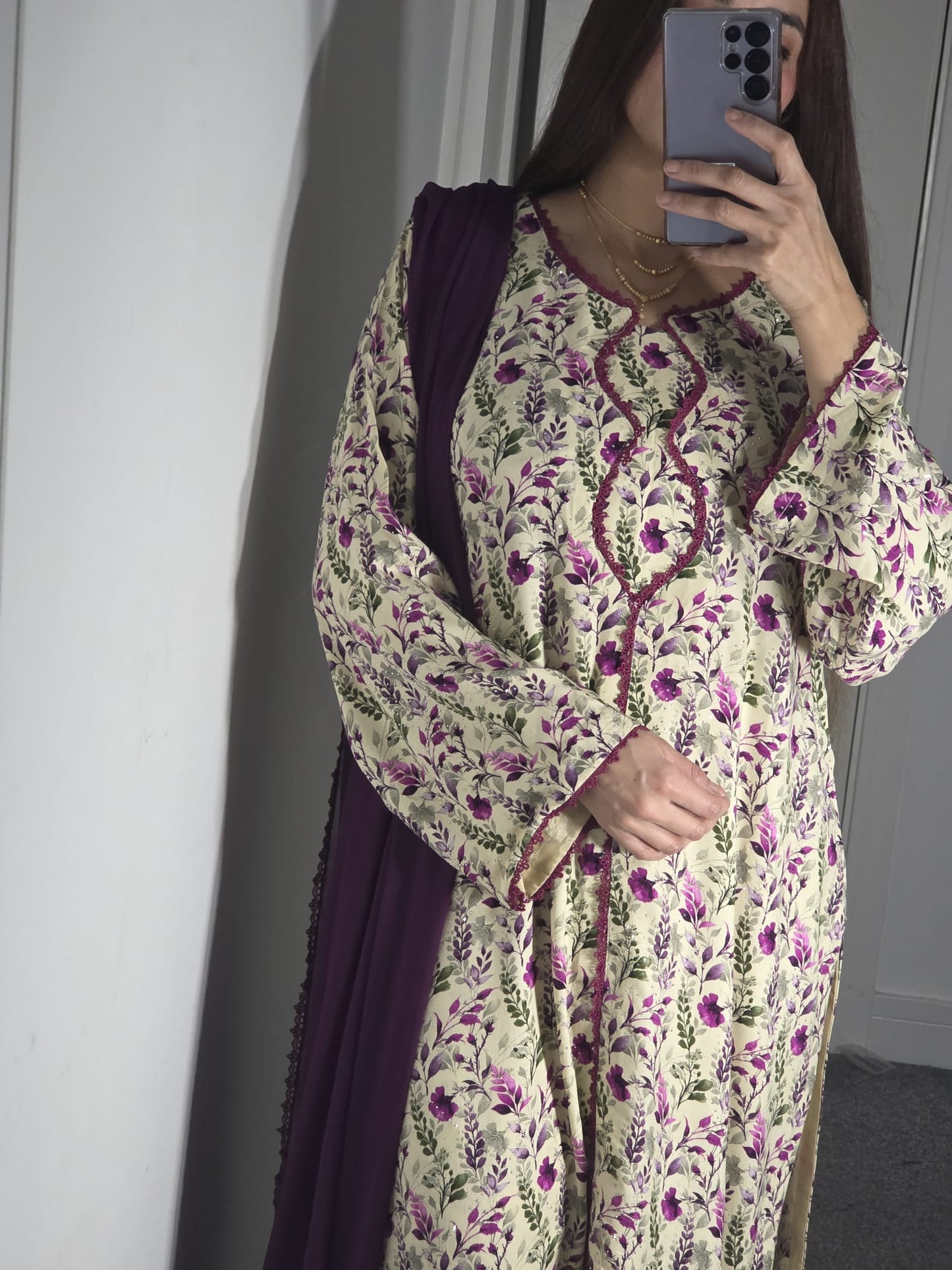 Uznau Mrina Wool With Mukaish Three Piece Suit UZ-MR-WHT05