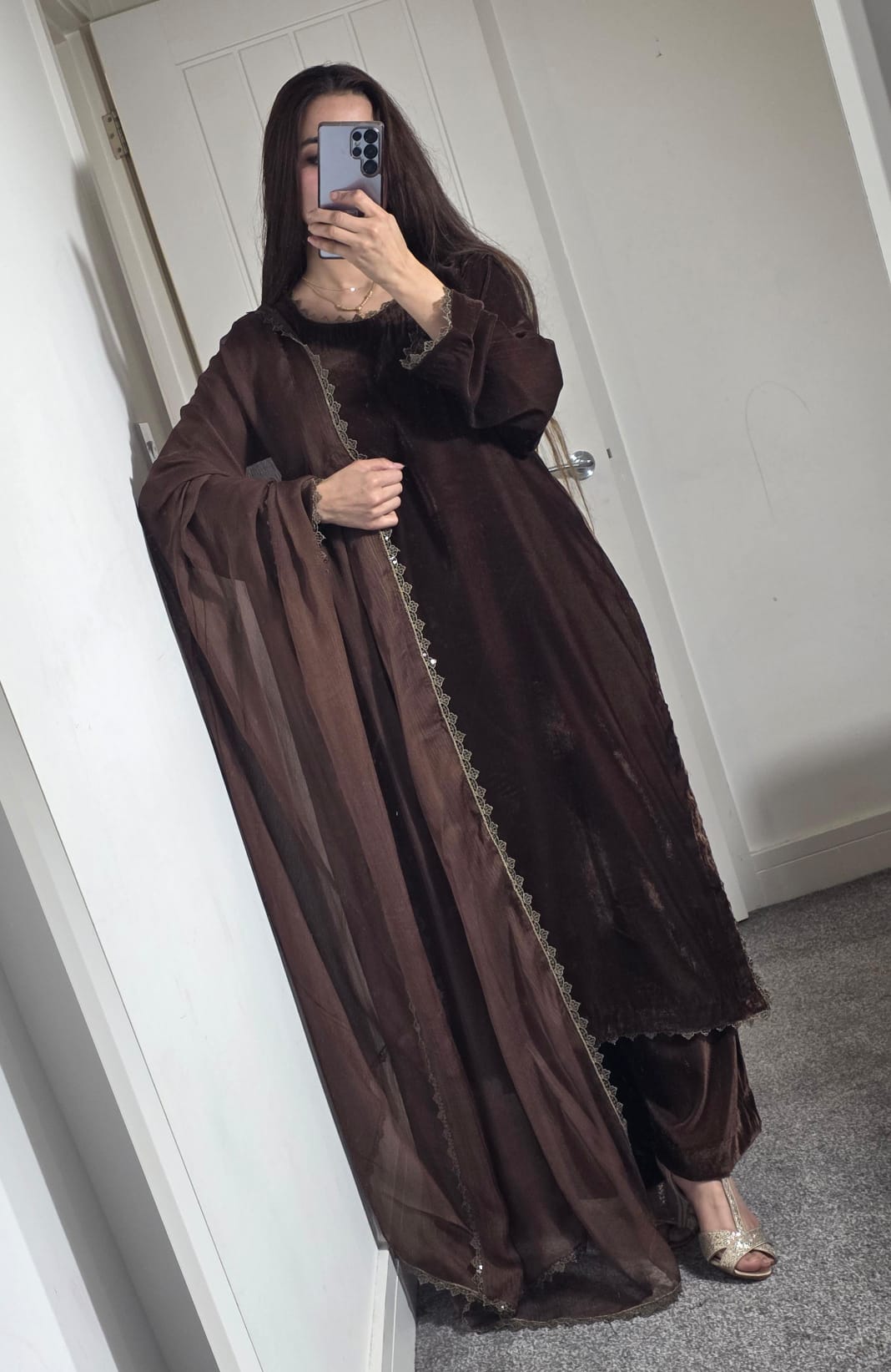 Uznau Camel Brown Velvet Three Piece Suit UZ-VL-BR03