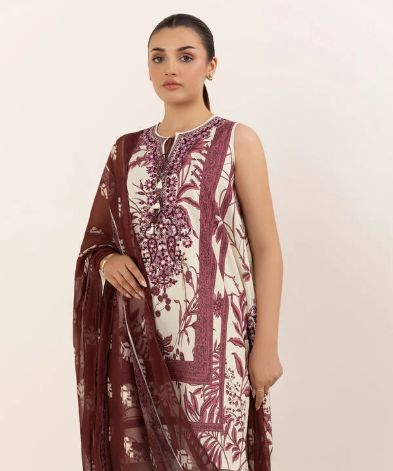 Sapphire Embroidered Cotton Three Piece Suit SP-CT-RD05
