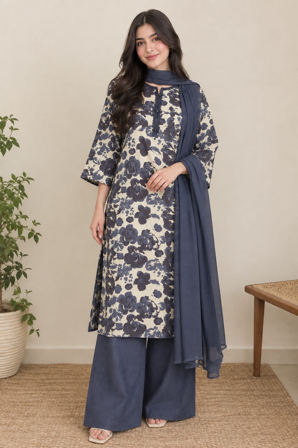 Uznau Marina Linen Three Piece Suit UZ-LNN-BLU024