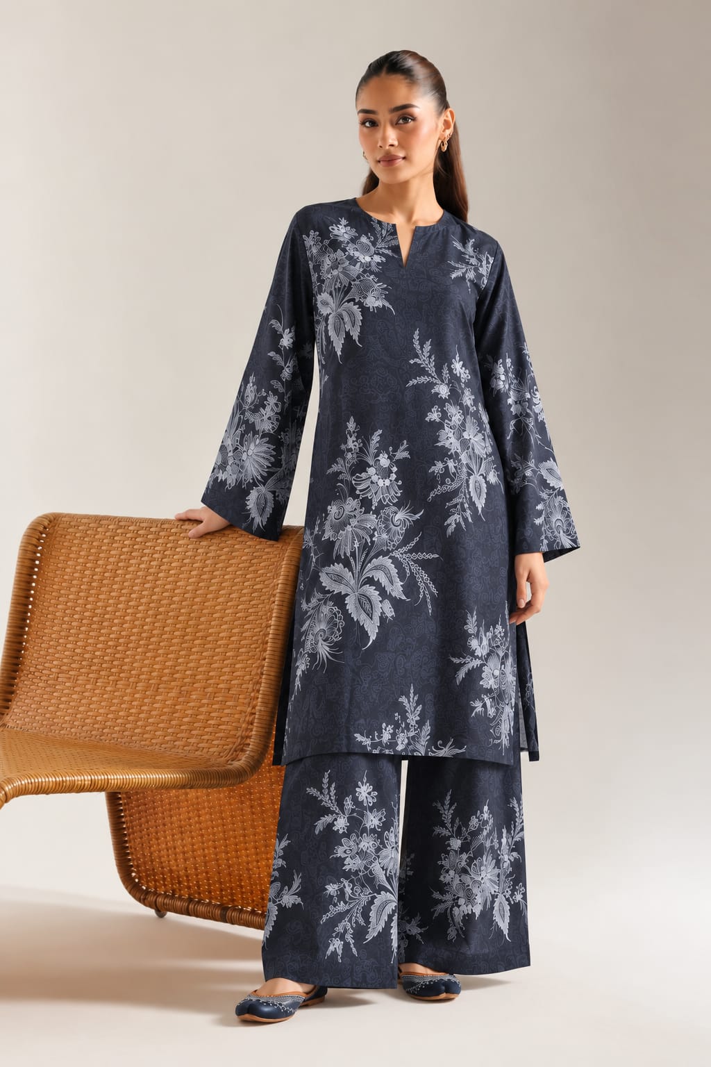 Uznau Printed Linen Two Piece Co ord Set UZ-LNN-BLK059