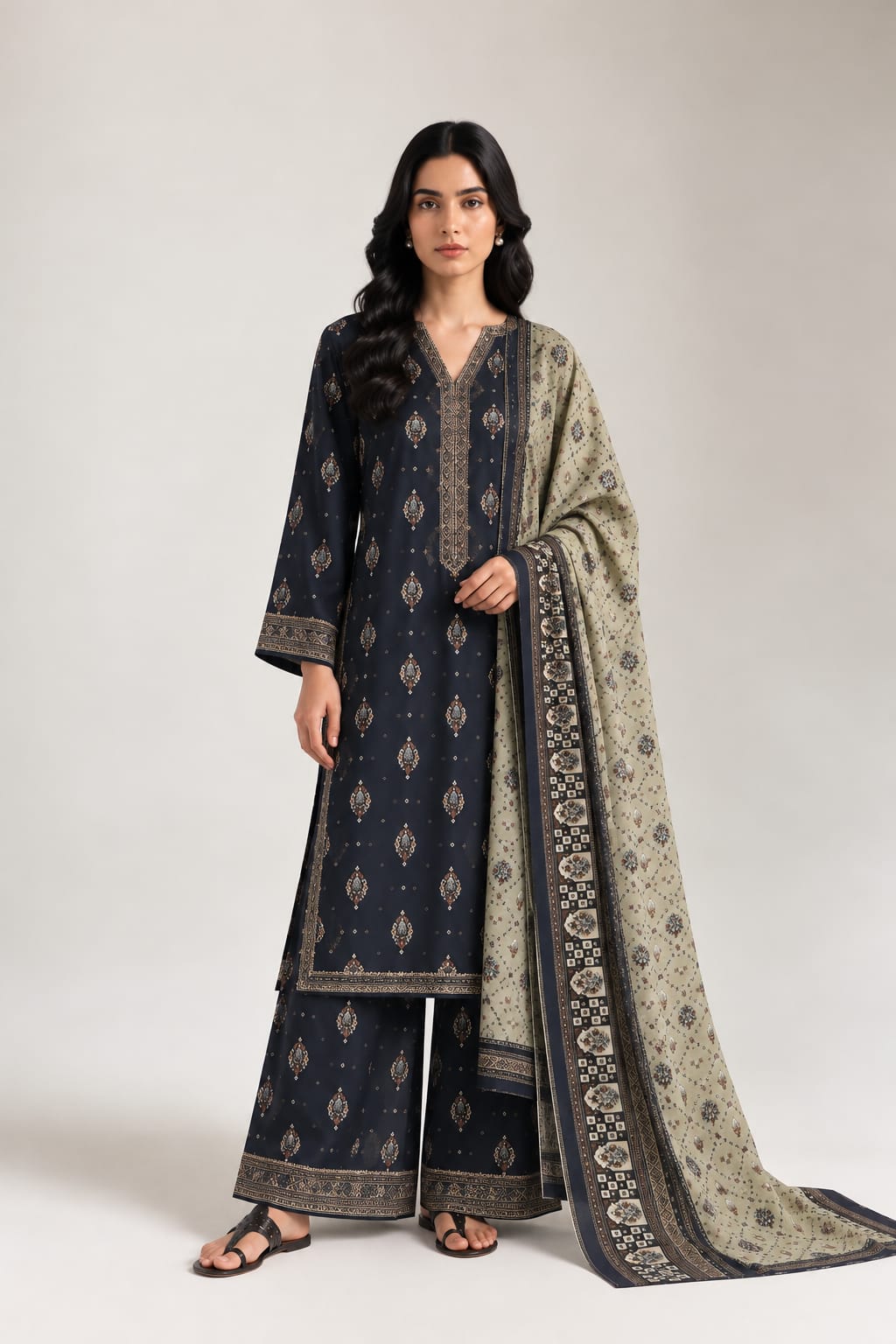 Uznau Khaddar Three Piece Suit UZ-KHD-BLK011