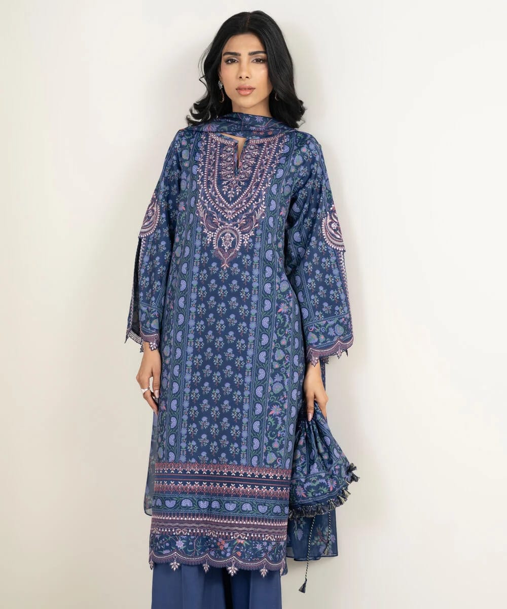 Sapphire Embroidered Silk Three Piece Suit SP-SLK-BLU01