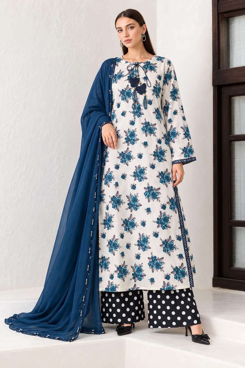 Uznau Linen Three Piece Suit UZ-LNN-BLU027