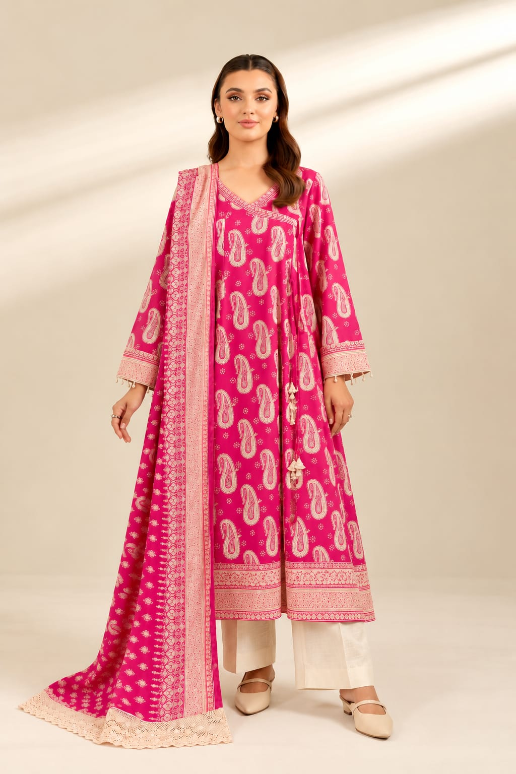 Nishat Khaddar Three Piece SuitWith Shawl NS-KHD-PNK04