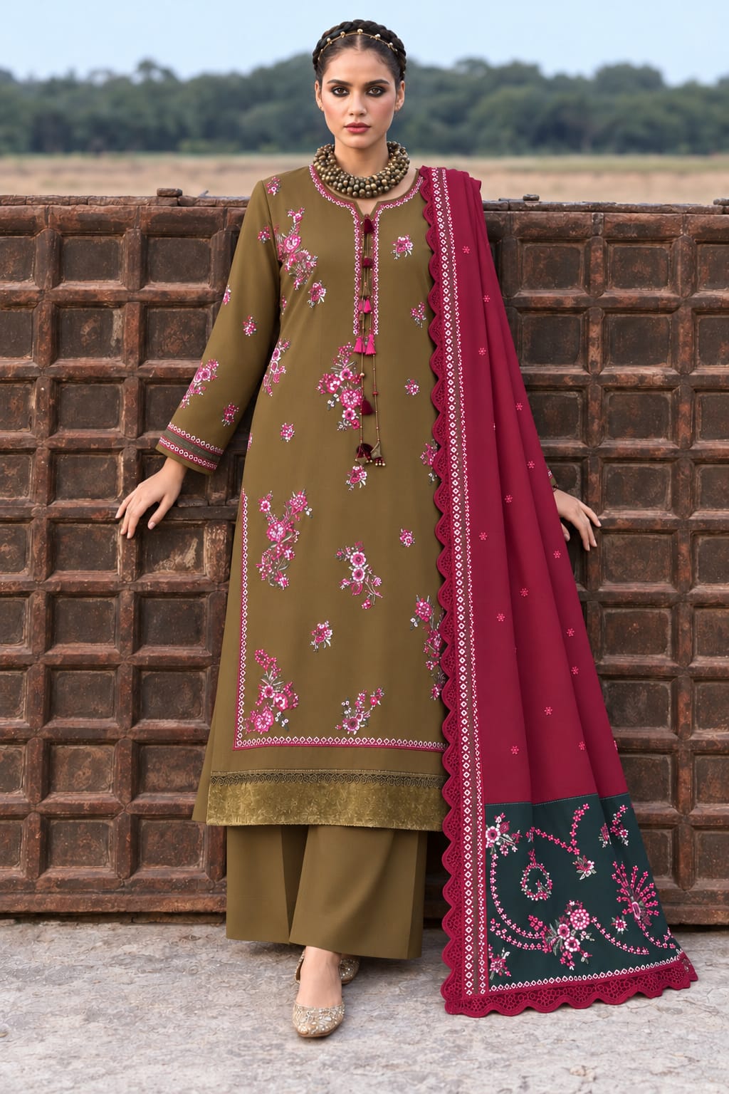 Uznau Embroidered Marina Three Piece Suit UZ-MR-MST05