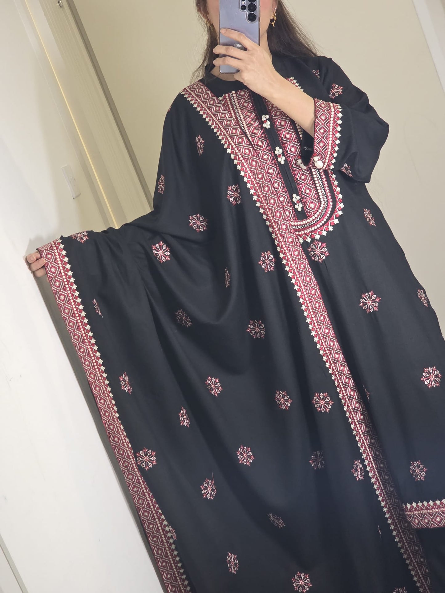 Uznau Embroidered Marina Three Piece Suit UZ-MR-BLK012