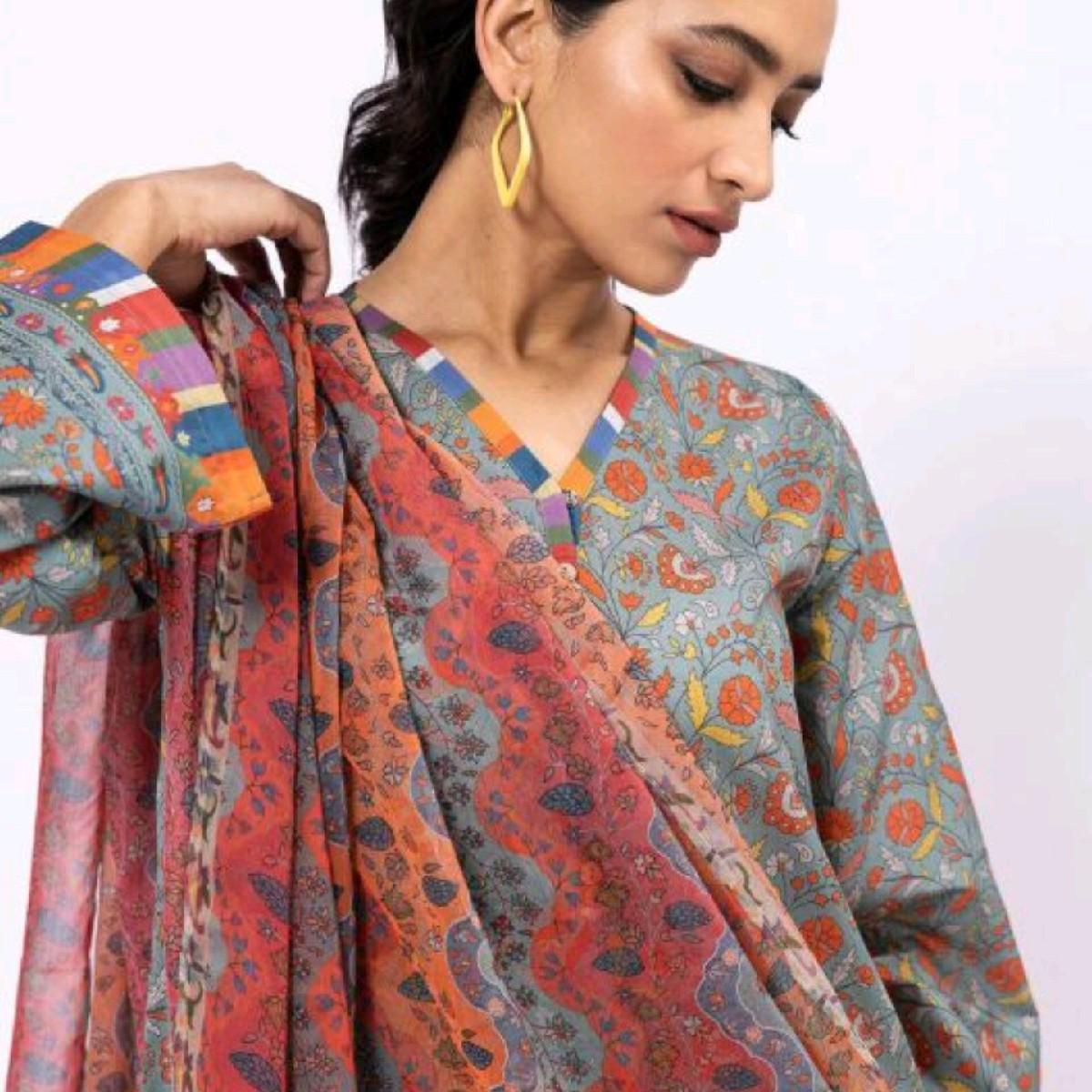 khaadi lawn summer tailored stiched Pakistani trouser kameez dupatta Traditional Clothing