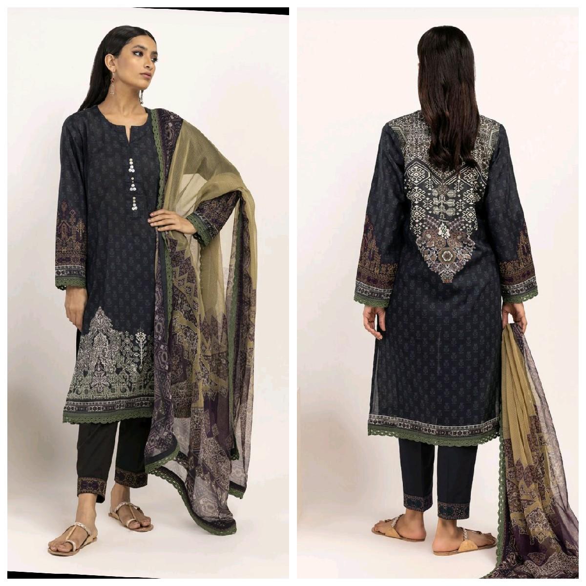 khaadi embroidered lawn pakistani trouser dupatta kameez Traditional Clothing summer outfit