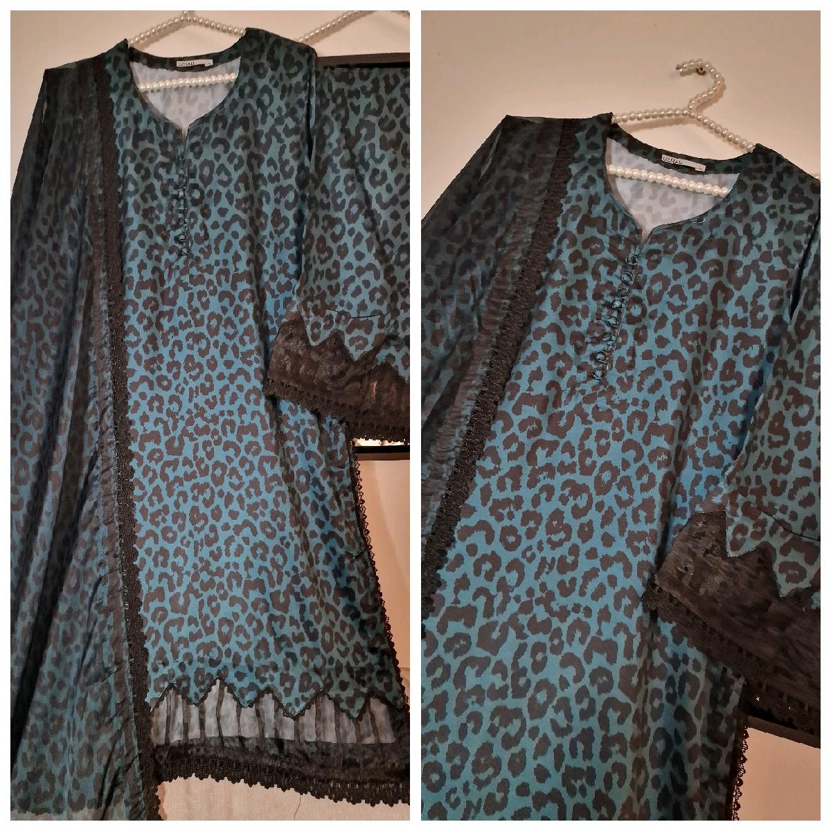 Uznau silk tailored stiched Pakistani trouser kameez dupatta Traditional Dress Clothing