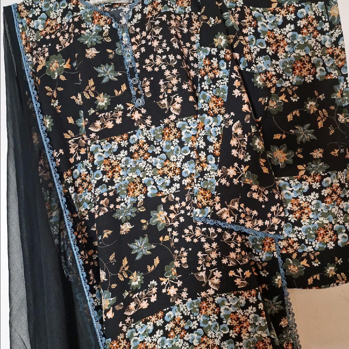 Uznau linen winter heavy linen pakistani trouser kameez dupatta Clothing Traditional floral printed