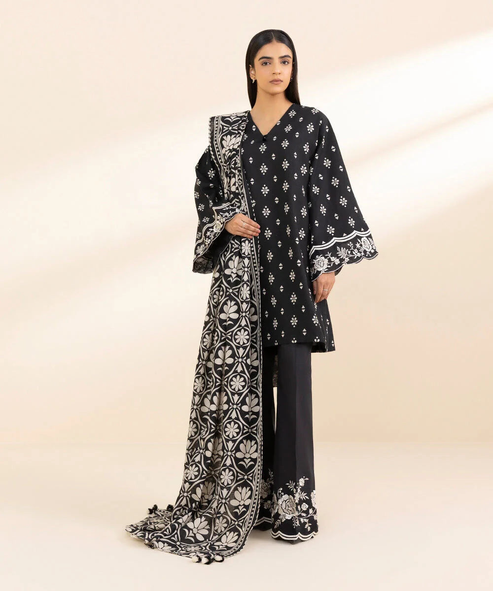 Sapphire Embroidered Khaddar Three Piece Suit SP-KHD-BLK09