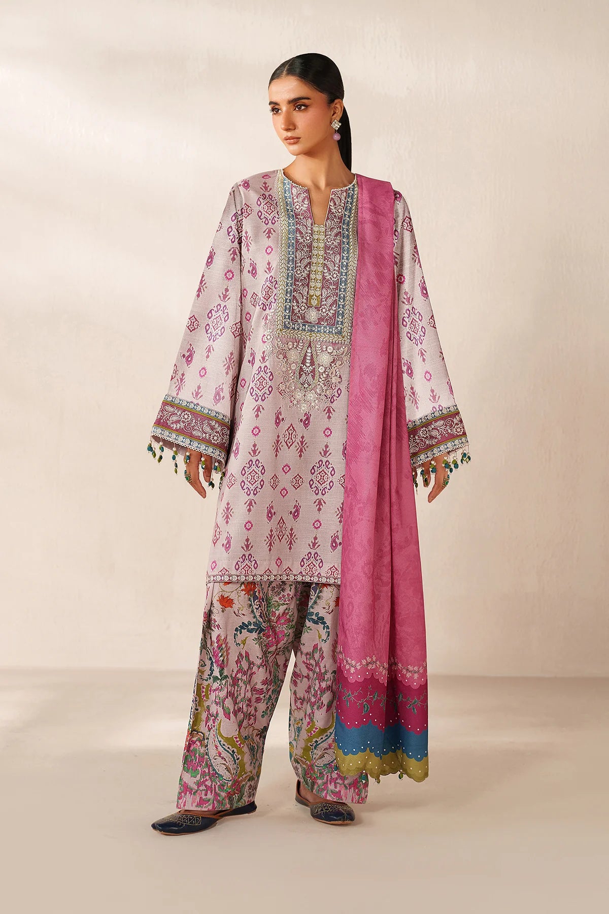 Baroque Embroidered Viscose Linen Three Piece Suit BR-VC-PNK04