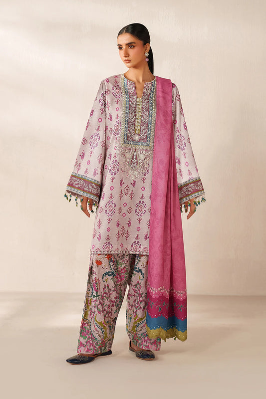 Baroque Embroidered Viscose Linen Three Piece Suit BR-VC-PNK04