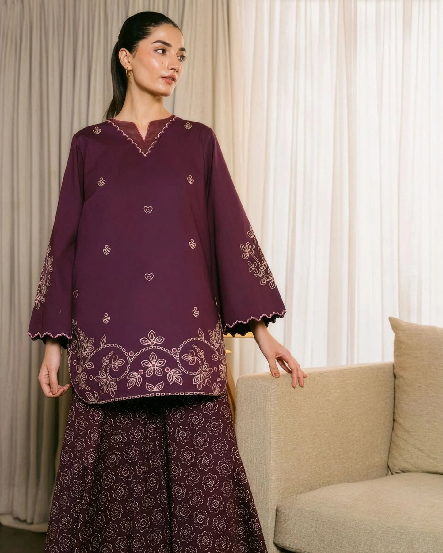 Sapphire Embroidered Cotton Three Piece Suit SP-CT-PRP05