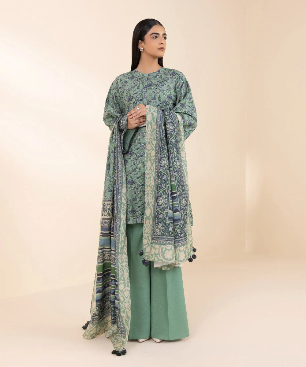 Sapphire Khaddar Three Piece Suit With Wool Shawl SP-KHD-GR05