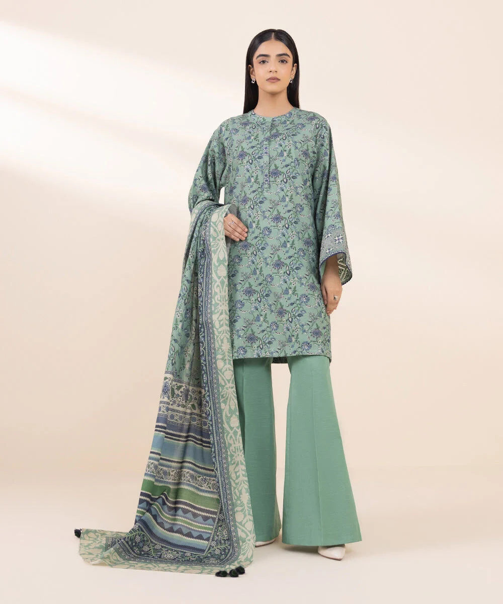 Sapphire Khaddar Three Piece Suit With Wool Shawl SP-KHD-GR05
