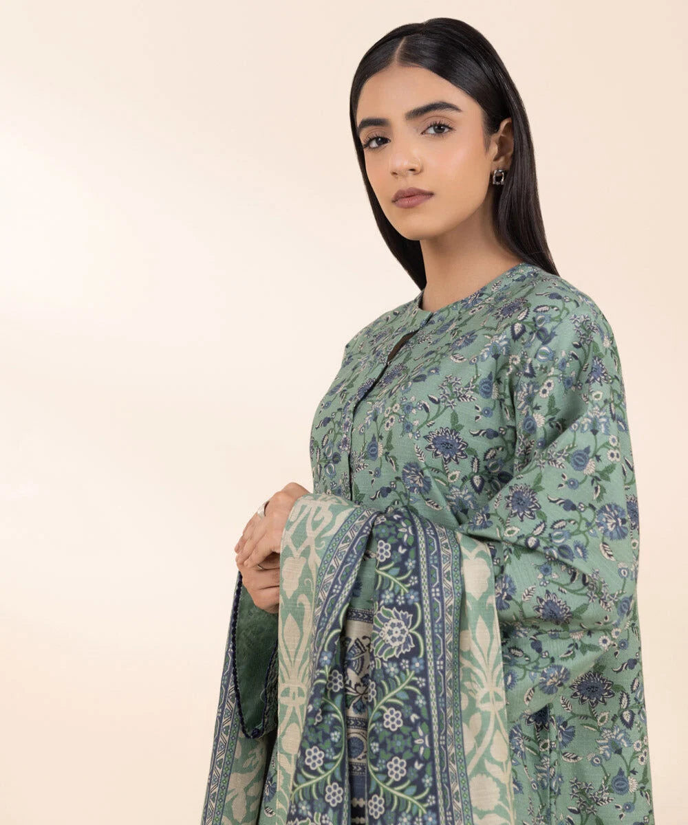 Sapphire Khaddar Three Piece Suit With Wool Shawl SP-KHD-GR05