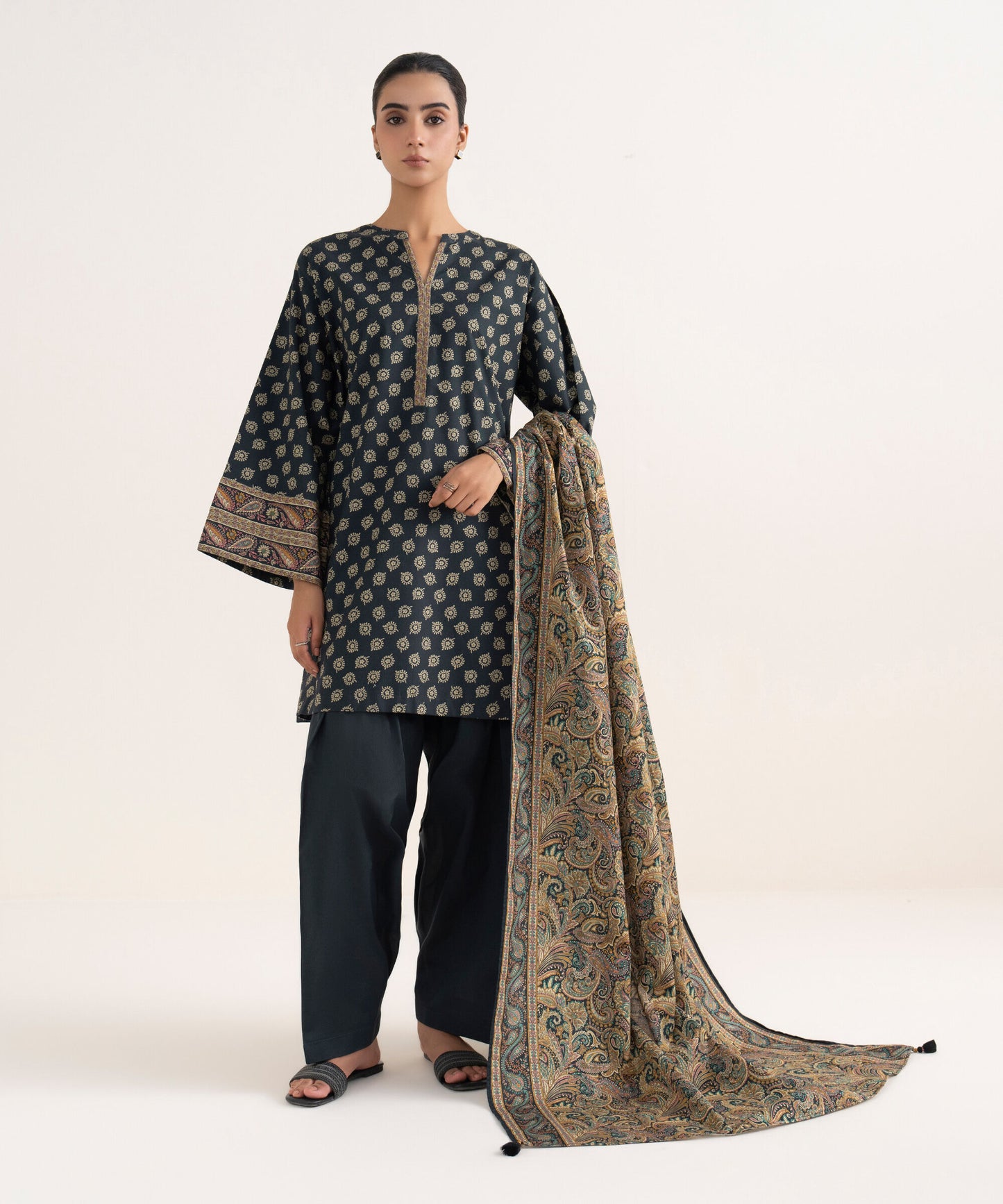 Sapphire Printed Cotton Three Piece Suit SP-CT-BLK04