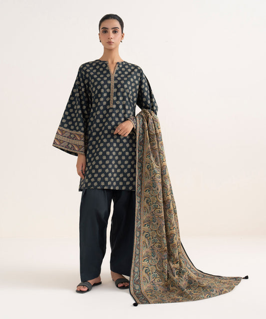 Sapphire Printed Cotton Three Piece Suit SP-CT-BLK04